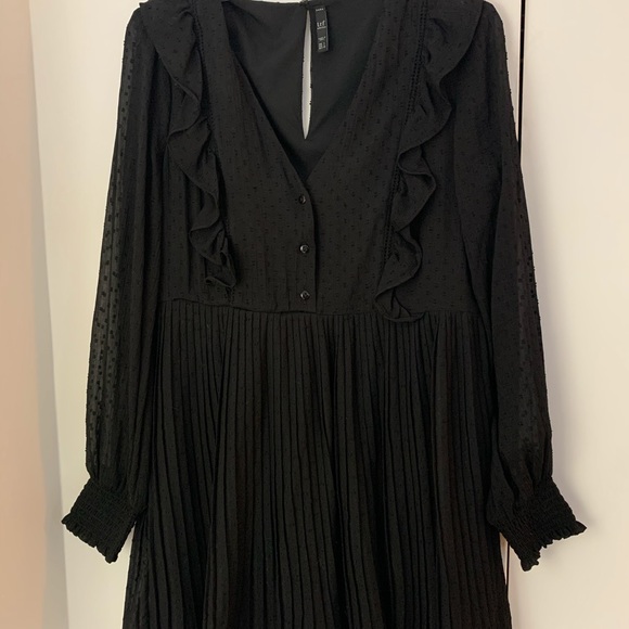 Zara Black Swiss Dot Jumpsuit Pleated Dress - Picture 8 of 16